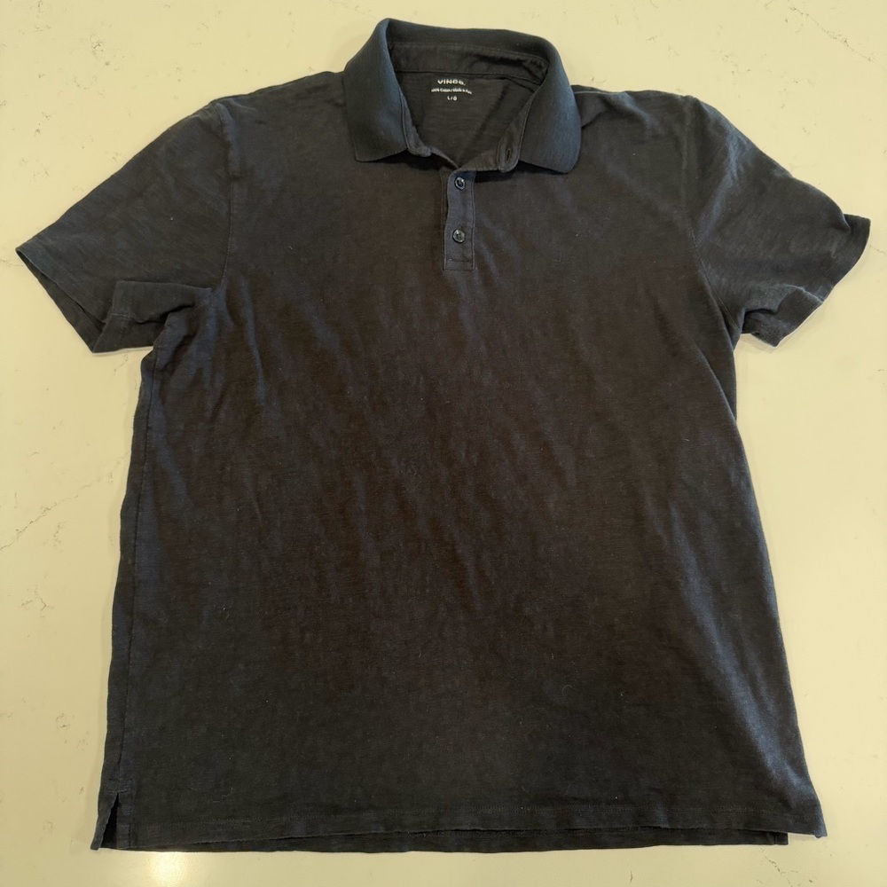 Vince Men’s Classic Slub Polo Shirt Black Large - Picture 2 of 7